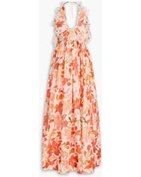 Zimmermann - Open-back Floral-print Linen And Silk-blend Organza Maxi Dress - Lyst