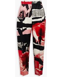 McQueen - Cropped Printed Wool And Silk-blend Twill Tapered Pants - Lyst