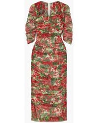 Dolce & Gabbana - Ruched Floral-print Cotton-tulle Midi Dress - Lyst