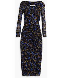 Diane von Furstenberg - Ganesa Off-the-shoulder Ruched Leopard-print Stretch-mesh Midi Dress - Lyst
