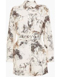 Sandro - Jaine Belted Printed Woven Playsuit - Lyst