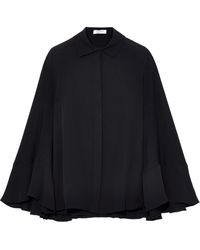 Valentino Cape-effect Silk Crepe De Chine Top Black