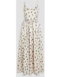 HVN - Florence Gathered Printed Satin Maxi Dress - Lyst