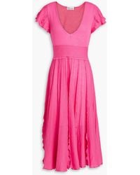 RED Valentino - Ruffled Pointelle Knit-paneled Cotton Midi Dress - Lyst