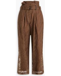 Brunello Cucinelli - Belted Embellished Organza Wide-leg Pants - Lyst