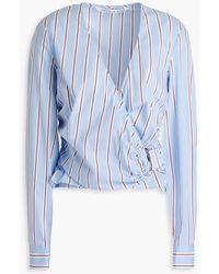 Veronica Beard - Ozzie Wrap-effect Striped Cotton-blend Poplin Top - Lyst