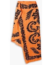 Etro - Asymmetric Printed Satin-Jacquard Midi Skirt - Lyst