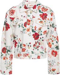 Maje Viflor Floral-print Denim Jacket White