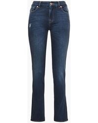 7 For All Mankind - Kimmie Straight Distressed Faded Mid-rise Slim-leg Jeans - Lyst