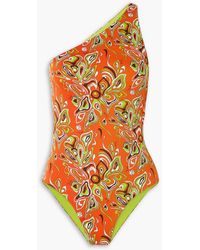 Emilio Pucci - One-shoulder Open-back Printed Swimsuit - Lyst