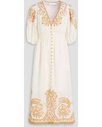 Zimmermann - Midikleid "waverly" aus leinen mit stickereien - Lyst