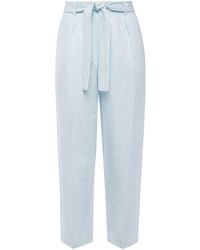 Maje Cropped Belted Twill Tapered Trousers Sky Blue