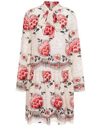 RED Valentino - Pussy-bow Printed Silk Crepe De Chine Mini Dress - Lyst