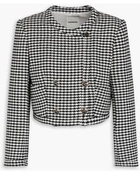 Sandro - Cropped Double-breasted Houndstooth Tweed Jacket - Lyst