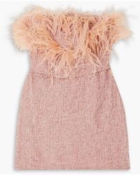 retroféte - Torin Strapless Feather-trimmed Sequined Crepe Mini Dress - Lyst