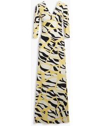 Roberto Cavalli - Ruched Printed Jersey Maxi Dress - Lyst