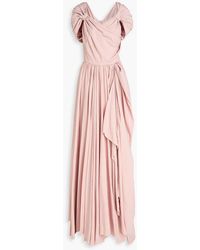 Rhea Costa - Wrap-effect Draped Taffeta Gown - Lyst