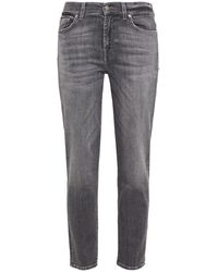 7 For All Mankind 7 For All Kind Roxanne Cropped Distressed Mid-rise Slim-leg Jeans Grey