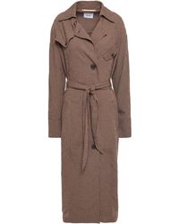 Nanushka Gingham Seersucker Trench Coat Brown