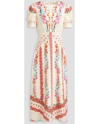 Saloni - Bianca Floral-print Silk-satin Jacquard Midi Dress - Lyst