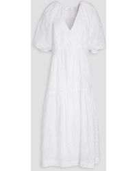 FRAME - Gathered Broderie Anglaise Midi Dress - Lyst