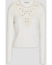 Rabanne - Crochet-trimmed Ribbed Wool-blend Sweater - Lyst