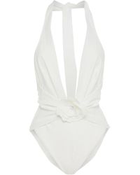 Zimmermann Floral-appliquéd Halterneck Swimsuit - White