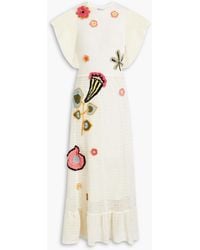 RED Valentino - Floral-appliquéd Crochet-knit Cotton Midi Dress - Lyst