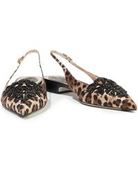 Rene Caovilla Operina Embellished Leopard-print Satin Slingback Point-toe Flats - Brown