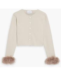 Sleeper - Cropped Feather-embellished Knitted Cardigan - Lyst