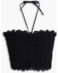 Charo Ruiz - Areth Cropped Shirred Broderie Anglaise Cotton-blend Halterneck Top - Lyst