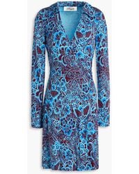 Diane von Furstenberg - Floral-print Lyocell And Wool-blend Jersey Mini Wrap Dress - Lyst