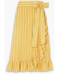 Loretta Caponi - Lou Ruffled Striped Cotton-poplin Wrap Skirt - Lyst