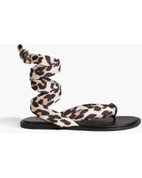 Ganni - Leather-trimmed Padded Leopard-print Shell Sandals - Lyst