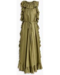 Zimmermann - Ruffled Silk-Satin Maxi Dress - Lyst
