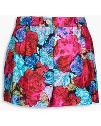 Versace - Pleated Floral-print Silk-twill Shorts - Lyst
