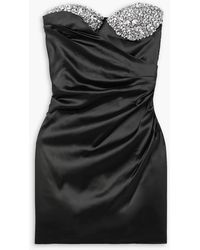 Area - Strapless Crystal-embellished Draped Satin Mini Dress - Lyst