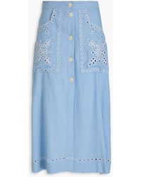 Sandro - Broderie Anglaise Linen-Blend Midi Skirt - Lyst