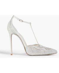 Rene Caovilla - Embellished Leather, Mesh, And Satin Pumps - Lyst