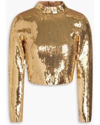 Sandro - Cropped Sequined Ribbed-knit Top - Lyst