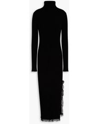 RED Valentino - Lace-trimmed Ribbed-knit Turtleneck Midi Dress - Lyst