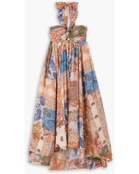 Zimmermann - Devi Pleated Paisley-print Silk Halterneck Midi Dress - Lyst
