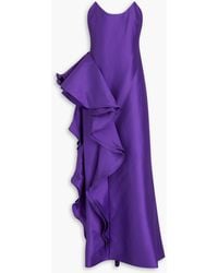 Badgley Mischka - Strapless Ruffled Mikado Gown - Lyst