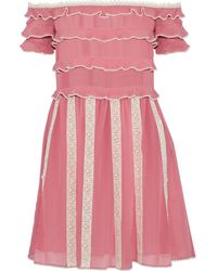 RED Valentino - Off-The-Shoulder Ruffled Lace-Trimmed Silk-Chiffon Mini Dress - Lyst