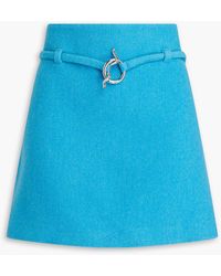Ganni - Belted Wool-blend Twill Mini Skirt - Lyst