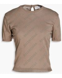 Balenciaga - Cropped Logo-print Flocked Cotton Top - Lyst