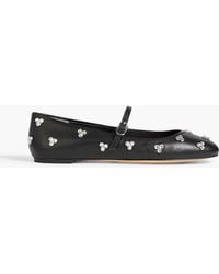 Stuart Weitzman - Tammy Crystal-Embellished Leather Ballet Flats - Lyst