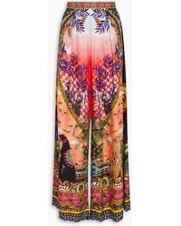 CAMILLA - Crystal-Embellished Printed Silk-Twill Wide-Leg Pants - Lyst