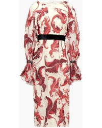 Amanda Wakeley Velvet-trimmed Silk-blend Cloqué Midi Dress - Natural