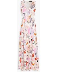 Maje - Cutout Printed Silk-Twill Maxi Dress - Lyst
